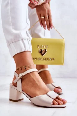 Skórzane Sandały Na Obcasie Beżowe Lorisa