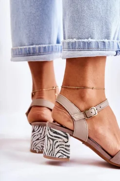 Skórzane Sandały Na Obcasie Maciejka 04120-10 Beżowe