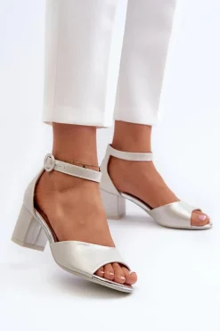 Skórzane Sandały Na Obcasie Vinceza 20100 Srebrne