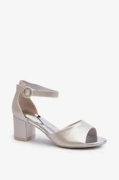 Skórzane Sandały Na Obcasie Vinceza 20100 Srebrne