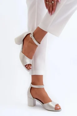 Skórzane Sandały Na Obcasie Vinceza 20100 Srebrne