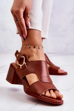 Skórzane Sandały Na Obcasie La.Fi Brązowe Leratto