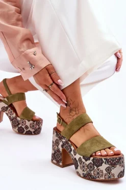 Skórzane Sandały Na Obcasie Maciejka 06089-24 Zielone