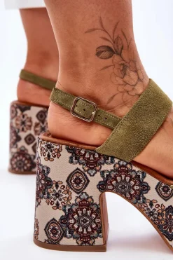 Skórzane Sandały Na Obcasie Maciejka 06089-24 Zielone