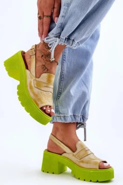 Skórzane Sandały Na Obcasie I Platformie Maciejka 06039-07 Żółte