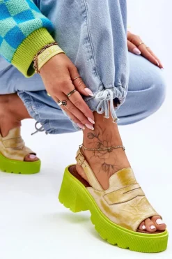 Skórzane Sandały Na Obcasie I Platformie Maciejka 06039-07 Żółte