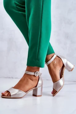 Skórzane Sandały Na Obcasie Vinceza 20100 Złote