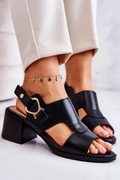 Skórzane Sandały Na Obcasie La.Fi Czarne Leratto