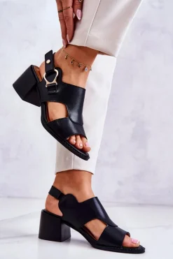 Skórzane Sandały Na Obcasie La.Fi Czarne Leratto