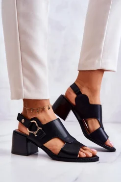 Skórzane Sandały Na Obcasie La.Fi Czarne Leratto