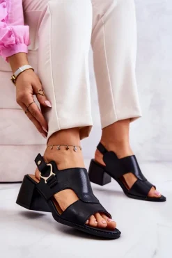 Skórzane Sandały Na Obcasie La.Fi Czarne Leratto