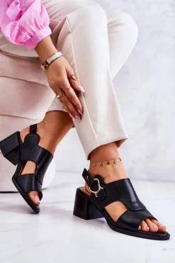 Skórzane Sandały Na Obcasie La.Fi Czarne Leratto