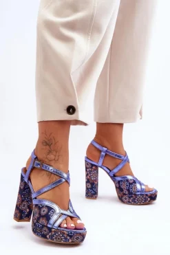 Skórzane Sandały Na Obcasie Maciejka 06084-17 Granatowe