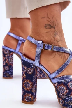 Skórzane Sandały Na Obcasie Maciejka 06084-17 Granatowe