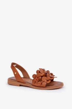 Skórzane Sandały Na Płaskim Obcasie Zazoo 40425 Brązowe