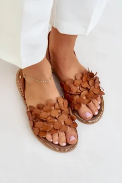 Skórzane Sandały Na Płaskim Obcasie Zazoo 40425 Brązowe