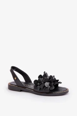 Skórzane Sandały Na Płaskim Obcasie Zazoo 40425 Czarne