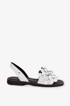 Skórzane Sandały Na Płaskim Obcasie Zazoo 40425 Białe