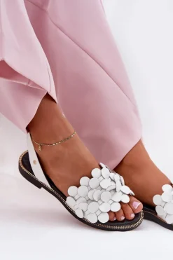 Skórzane Sandały Na Płaskim Obcasie Zazoo 40425 Białe
