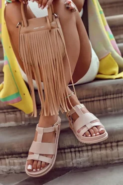 Skórzane Sandały Na Platformie Jasnoróżowe Tessy