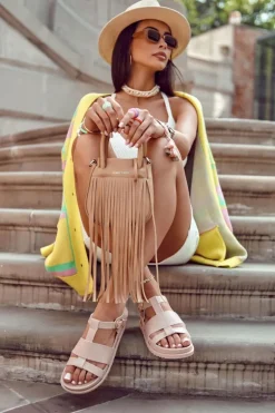 Skórzane Sandały Na Platformie Jasnoróżowe Tessy