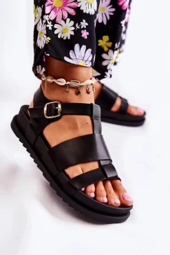 Skórzane Sandały Na Platformie Czarne Tessy