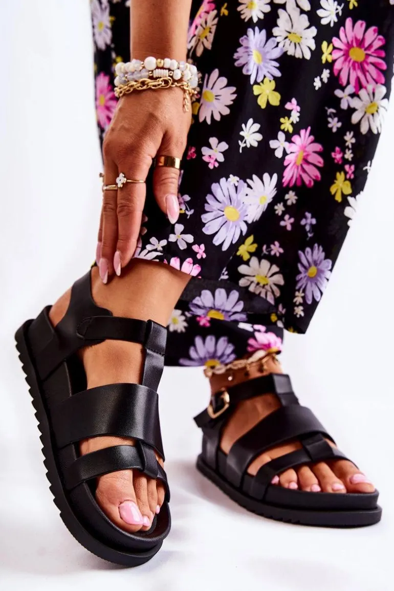 Skórzane Sandały Na Platformie Czarne Tessy