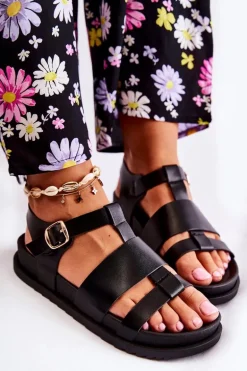 Skórzane Sandały Na Platformie Czarne Tessy