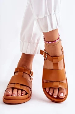 Skórzane Sandały Na Platformie Camel Tessy