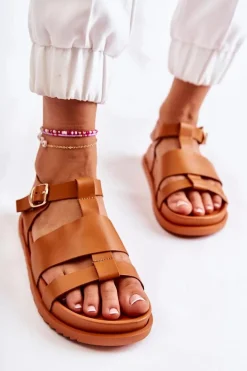 Skórzane Sandały Na Platformie Camel Tessy