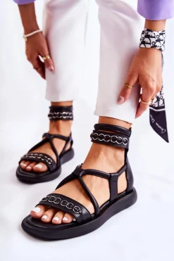 Skórzane Sandały Na Platformie Maciejka 05559-01 Czarne