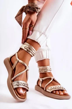 Skórzane Sandały Na Platformie Maciejka 05559-25 Złote