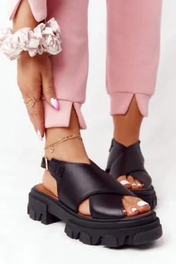 Skórzane Sandały Na Platformie Lewski Shoes 3018-0 Czarne