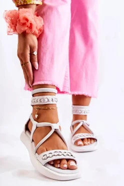 Skórzane Sandały Na Platformie Maciejka 05559-11 Białe