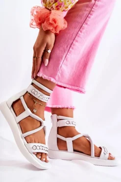 Skórzane Sandały Na Platformie Maciejka 05559-11 Białe