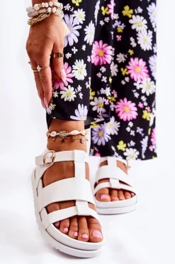 Skórzane Sandały Na Platformie Białe Tessy