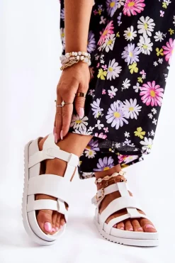 Skórzane Sandały Na Platformie Białe Tessy