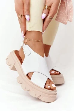 Skórzane Sandały Na Platformie Lewski Shoes 3018-0 Białe