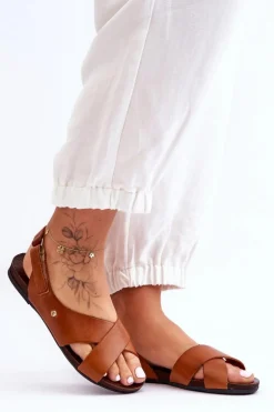 Skórzane Sandały Na Rzep Brązowe Lemar Addison