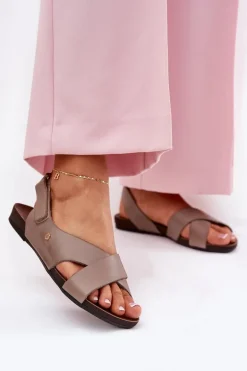 Skórzane Sandały Na Rzep Zazoo 40141 Ciemnobeżowe