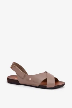 Skórzane Sandały Na Rzep Zazoo 40141 Ciemnobeżowe