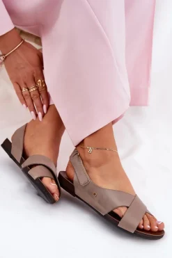 Skórzane Sandały Na Rzep Zazoo 40141 Ciemnobeżowe