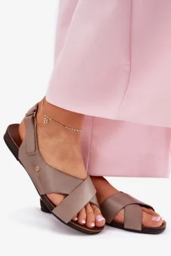 Skórzane Sandały Na Rzep Zazoo 40141 Ciemnobeżowe