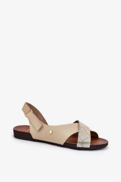 Skórzane Sandały Na Rzep Zazoo 40141 Beżowo-Złote