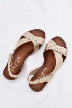 Skórzane Sandały Na Rzep Zazoo 40141 Beżowo-Złote