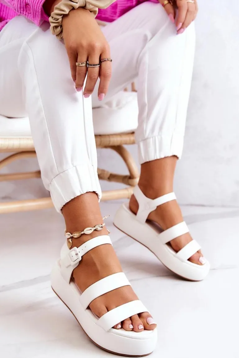 Skórzane Sandały Na Sprzączkę Białe Graceful