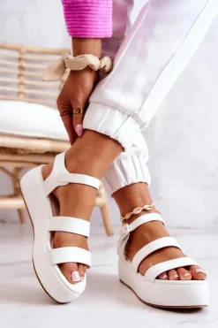 Skórzane Sandały Na Sprzączkę Białe Graceful