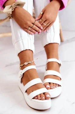 Skórzane Sandały Na Sprzączkę Białe Graceful