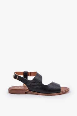 Skórzane Sandały Na Sprzączkę Z Tłoczeniem Lewski 3041 Czarne