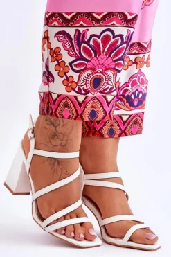 Skórzane Sandały Na Słupku Białe Florentina